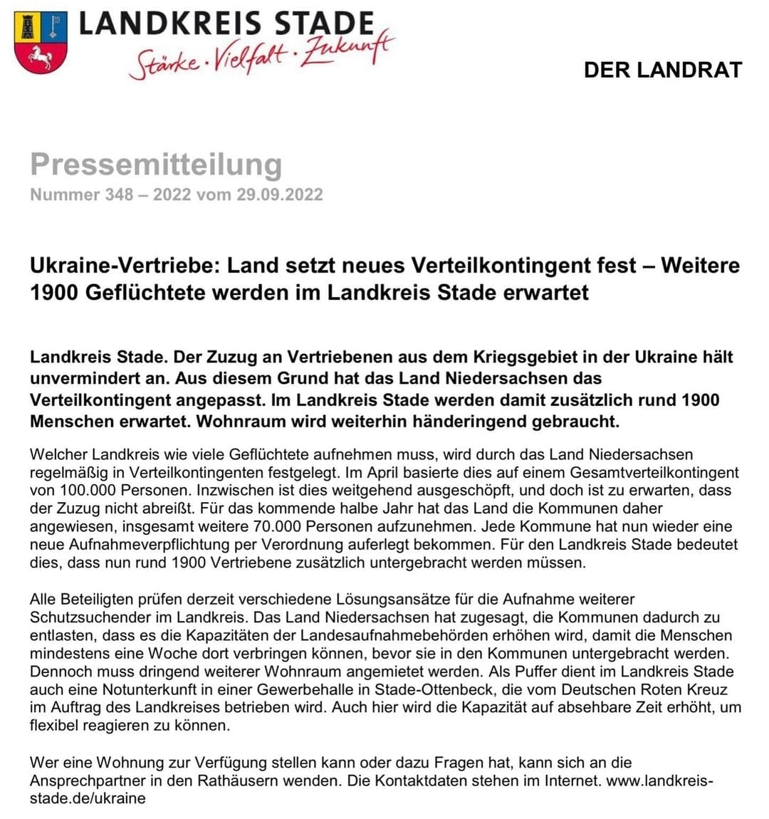 Pressemitteilung 348 des LK-Stade vom 29.09.2022